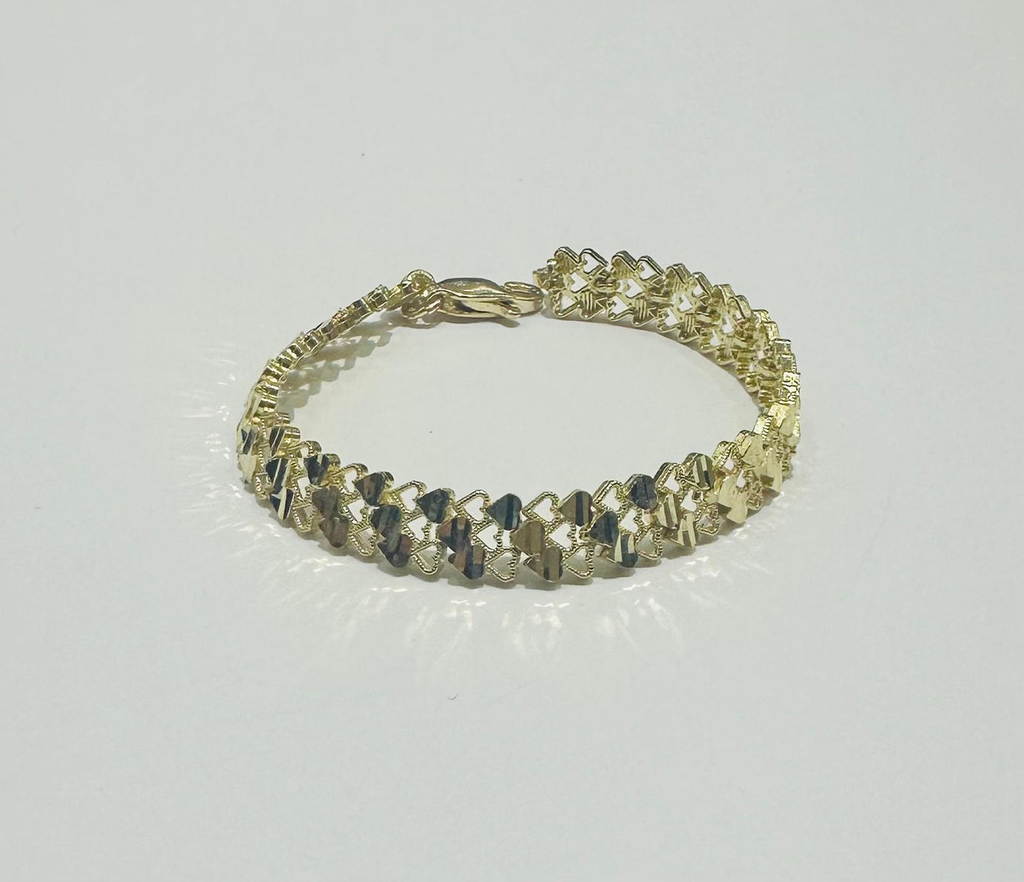 10K GOLD DIAMOND CUT BABY HEART BRACELET 5.5" 6.50mm, Weight: 6.4gm