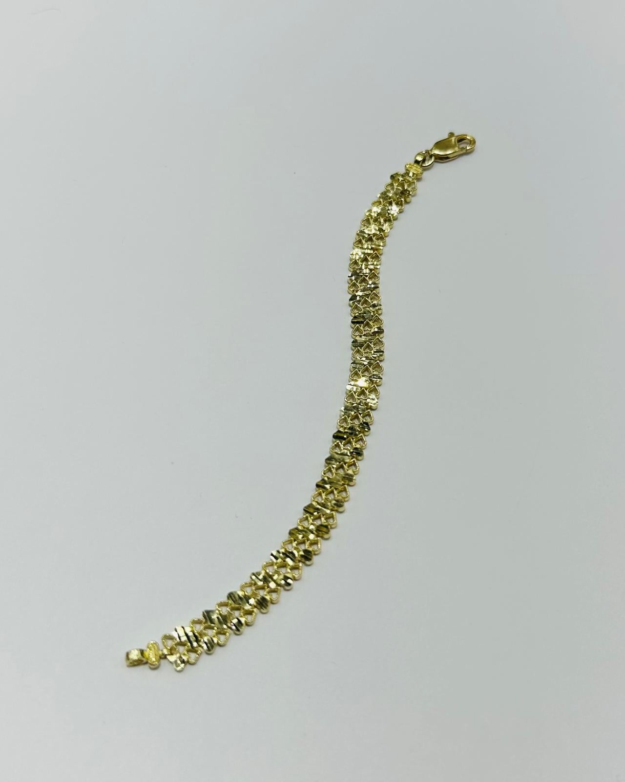 10K GOLD DIAMOND CUT BABY HEART BRACELET 5.5" 6.50mm, Weight: 6.4gm