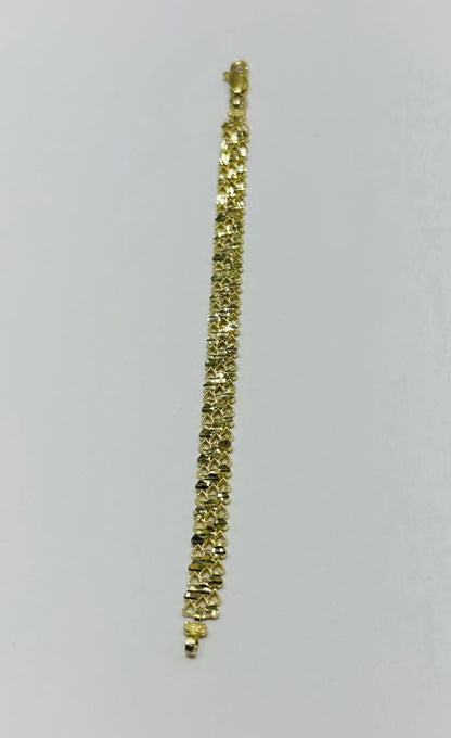 10K GOLD DIAMOND CUT BABY HEART BRACELET 5.5" 6.50mm, Weight: 6.4gm