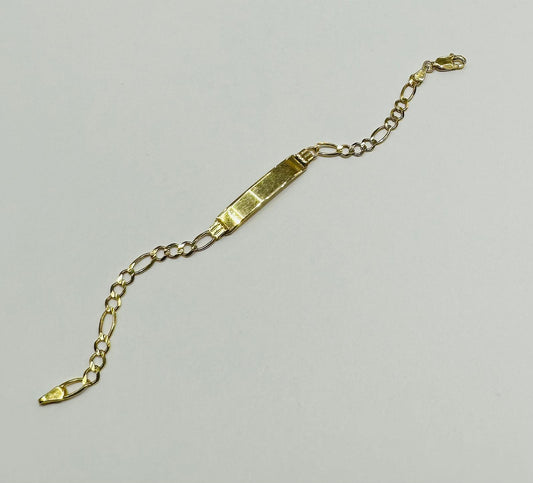 10K GOLD FIGARO BABY ID BRACELET 6" 1.35mm, Weight: 3.5gm