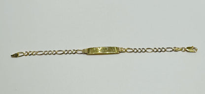 10K GOLD FIGARO BABY ID BRACELET 6" 1.35mm, Weight: 3.5gm