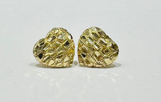 10K GOLD NUGGET HEART EARRINGS, WEIGHT: 1.9gm
