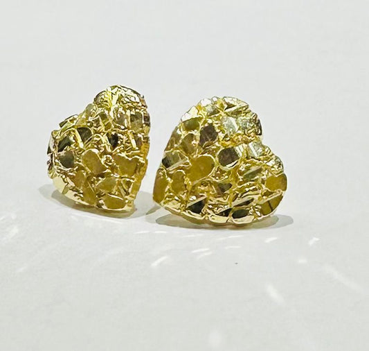 10K GOLD NUGGET HEART EARRINGS, WEIGHT: 2.0gm