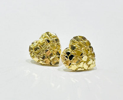 10K GOLD NUGGET HEART EARRINGS, WEIGHT: 2.0gm