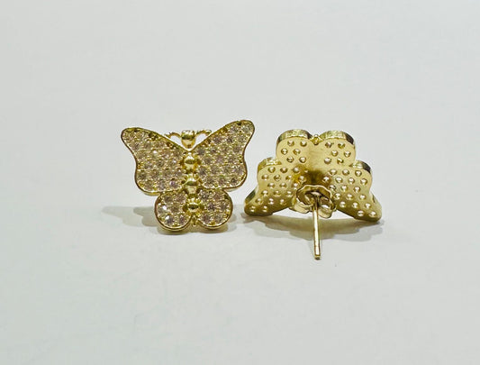 10K GOLD BUTTERFLY EARRINGS WITH CZ DIAMOND, WEIGHT: 3.5gm