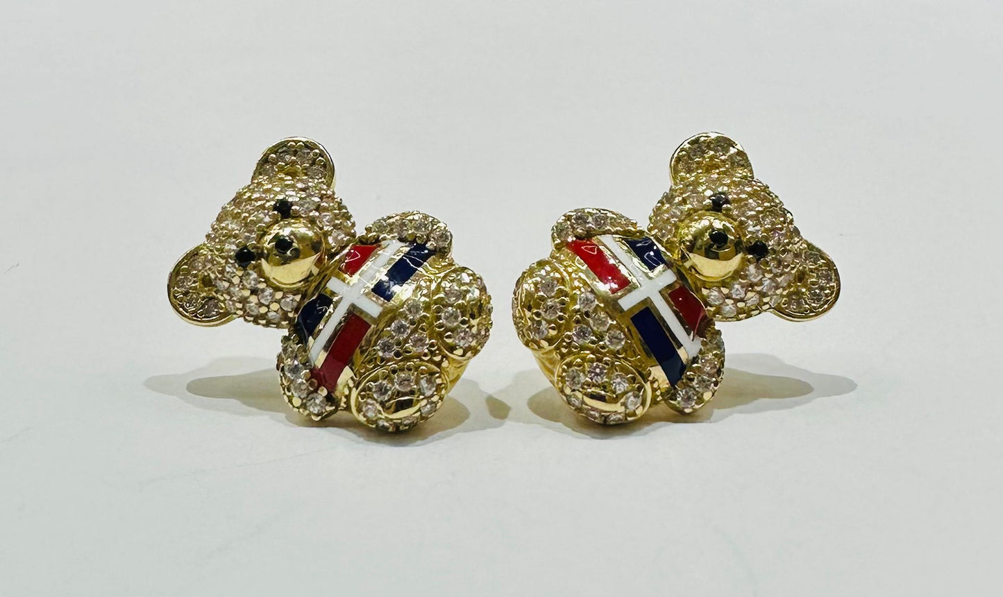 10K GOLD TEDDY EARRINGS WITH CZ DIAMOND, WEIGHT: 5.2gm