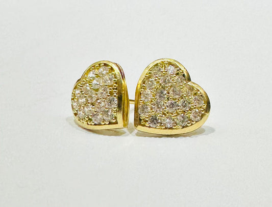 10K GOLD HEART EARRINGS WITH CZ DIAMOND, WEIGHT: 1.8gm