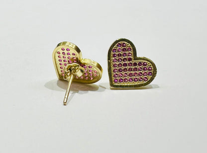 10K GOLD HEART EARRINGS WITH CZ DIAMOND, WEIGHT: 1.8gm