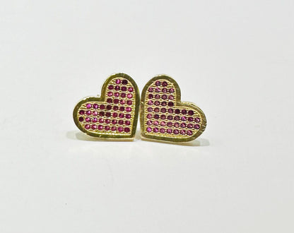 10K GOLD HEART EARRINGS WITH CZ DIAMOND, WEIGHT: 1.8gm