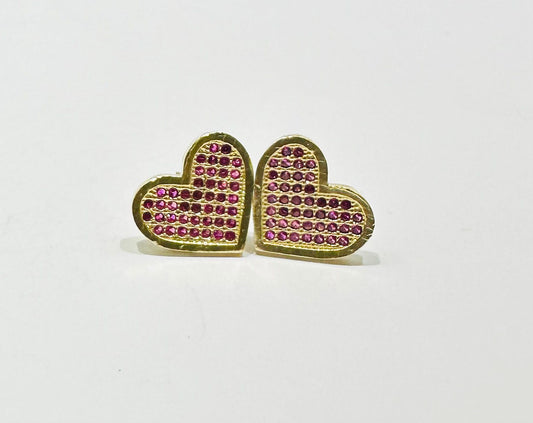 10K GOLD HEART EARRINGS WITH CZ DIAMOND, WEIGHT: 1.8gm