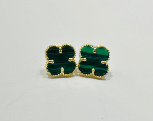 10K GOLD GREEN CLOVER STUDS EARRING, WEIGHT: 1.5gm