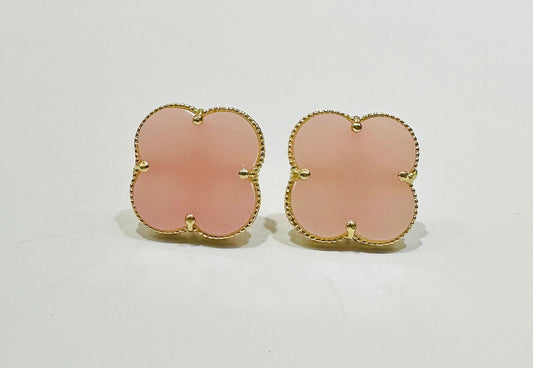 10K GOLD PINK CLOVER STUDS EARRINGS, WEIGHT: 2.1gm
