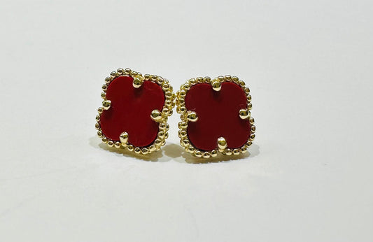 10K GOLD RED CLOVER STUDS EARRING, WEIGHT: 3.5gm