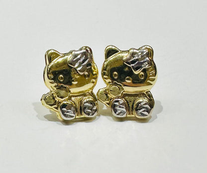 10K GOLD SMALL TWO TONED KITTY EARRING, WEIGHT: 1.6gm