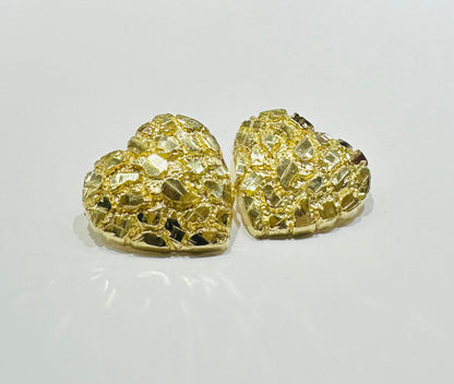 10K GOLD HEART NUGGET EARRINGS, WEIGHT: 6.00gm