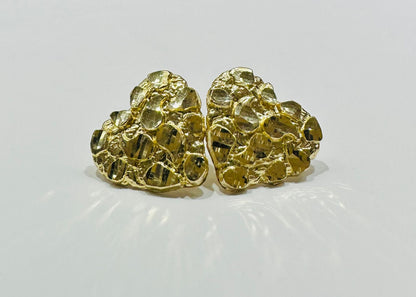 10K GOLD HEART NUGGET EARRINGS, WEIGHT: 2.7gm