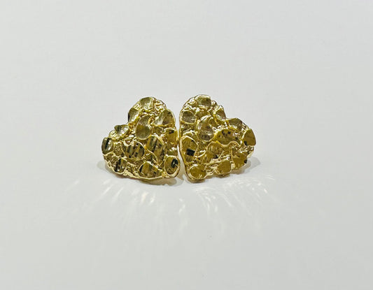 10K GOLD HEART NUGGET EARRINGS, WEIGHT: 2.7gm