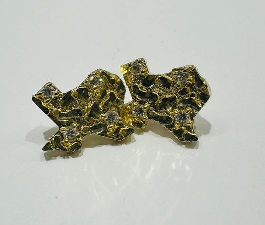 10K GOLD UNISEX TEXAS NUGGET EARRINGS, WEIGHT: 4.2gm
