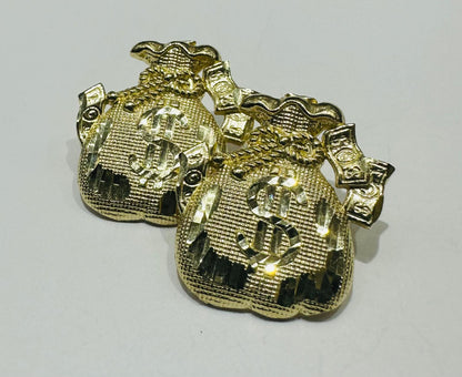 10K GOLD DIAMOND CUT MONEY BAG STUD EARRINGS, WEIGHT: 3.5gm