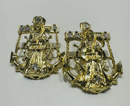 10K GOLD SANTA MUERTE EARRINGS, WEIGHT: 4.0gm