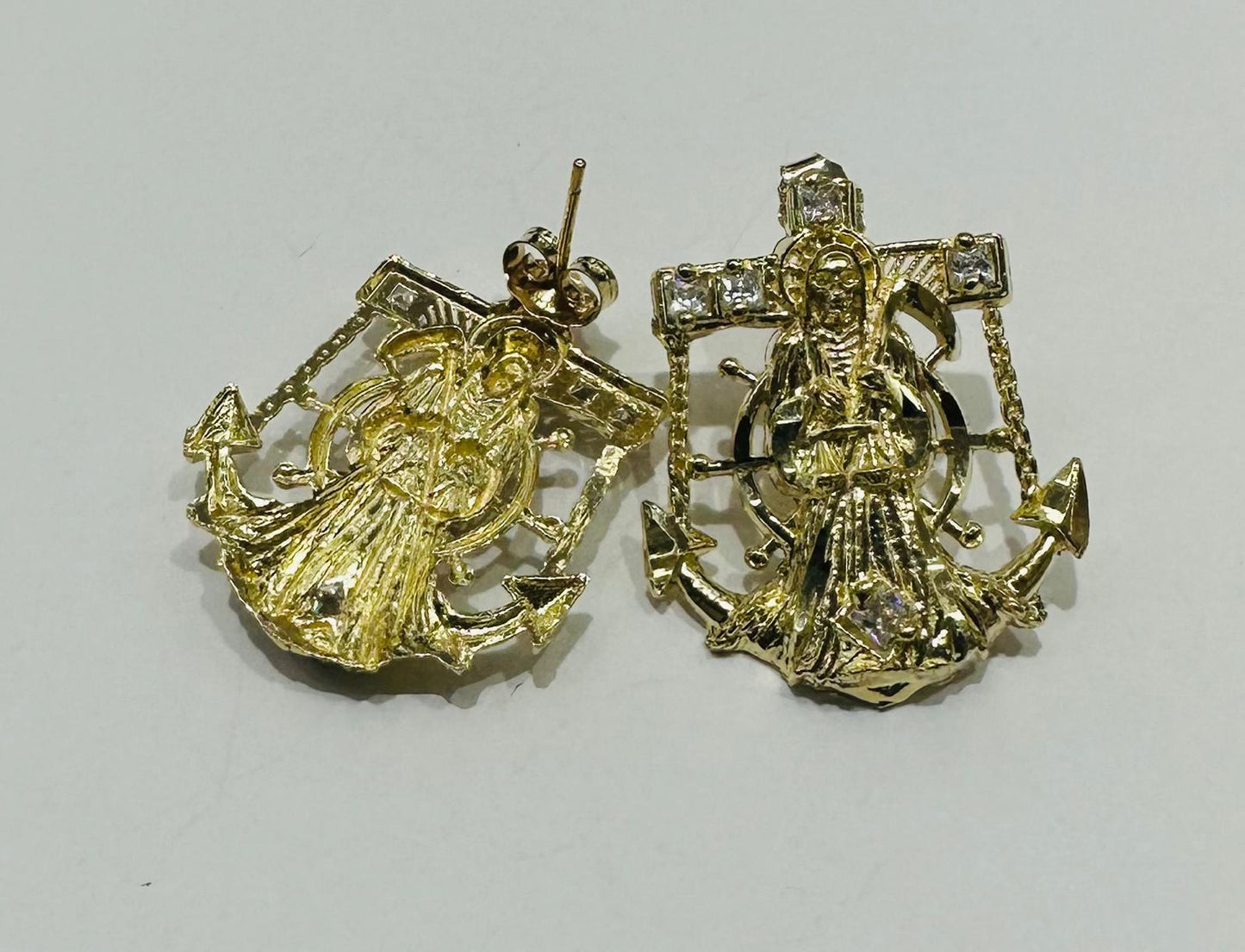 10K GOLD SANTA MUERTE EARRINGS, WEIGHT: 4.0gm