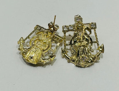 10K GOLD SANTA MUERTE EARRINGS, WEIGHT: 4.0gm