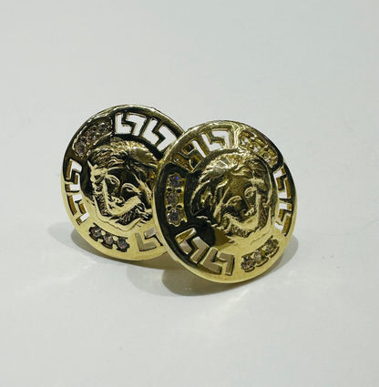 10K GOLD ROUND MEDUSA EARRINGS, WEIGHT: 2.2gm