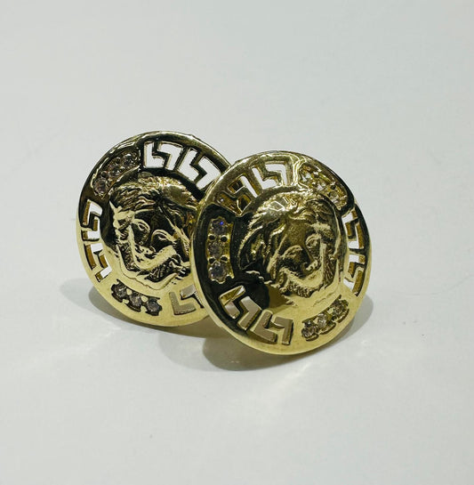 10K GOLD ROUND MEDUSA EARRINGS, WEIGHT: 2.2gm