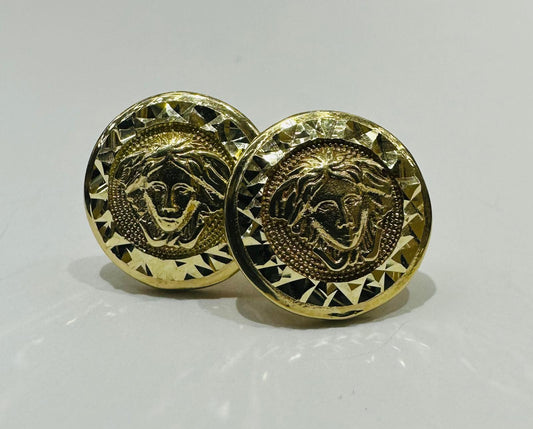 10K GOLD ROUND MEDUSA EARRINGS, WEIGHT: 2.6gm