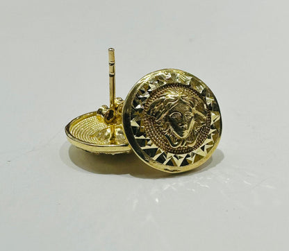 10K GOLD ROUND MEDUSA EARRINGS, WEIGHT: 2.6gm