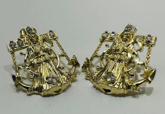 10K GOLD SANTA MUERTE EARRINGS, WEIGHT: 4.0gm