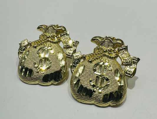 10K GOLD DIAMOND CUT MONEY BAG STUD EARRINGS, WEIGHT: 3.5gm
