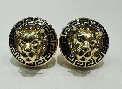 10K GOLD BLACK ITALIAN LEOPARD EARRINGS, WEIGHT: 7.6gm