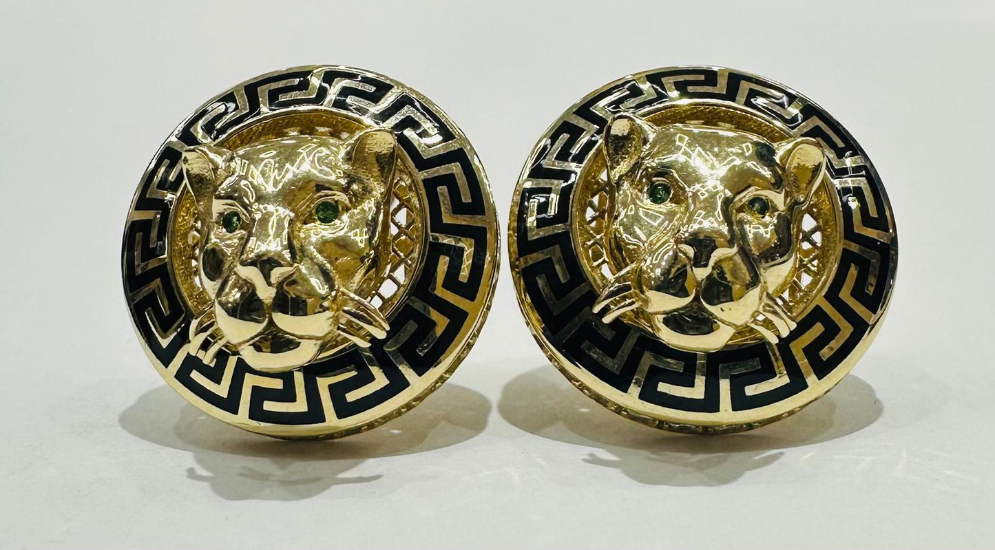 10K GOLD BLACK ITALIAN LEOPARD EARRINGS, WEIGHT: 7.6gm