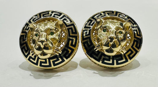 10K GOLD BLACK ITALIAN LEOPARD EARRINGS, WEIGHT: 7.6gm