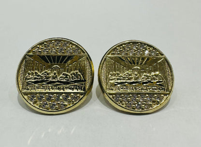 10K GOLD ROUND LAST SUPPER EARRINGS, WEIGHT: 3.9gm