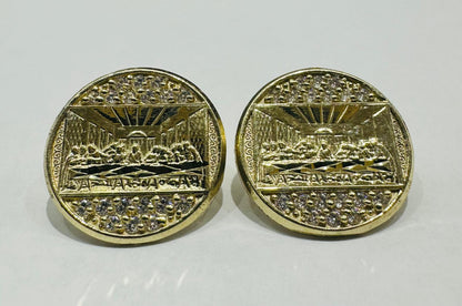 10K GOLD ROUND LAST SUPPER EARRINGS, WEIGHT: 3.9gm