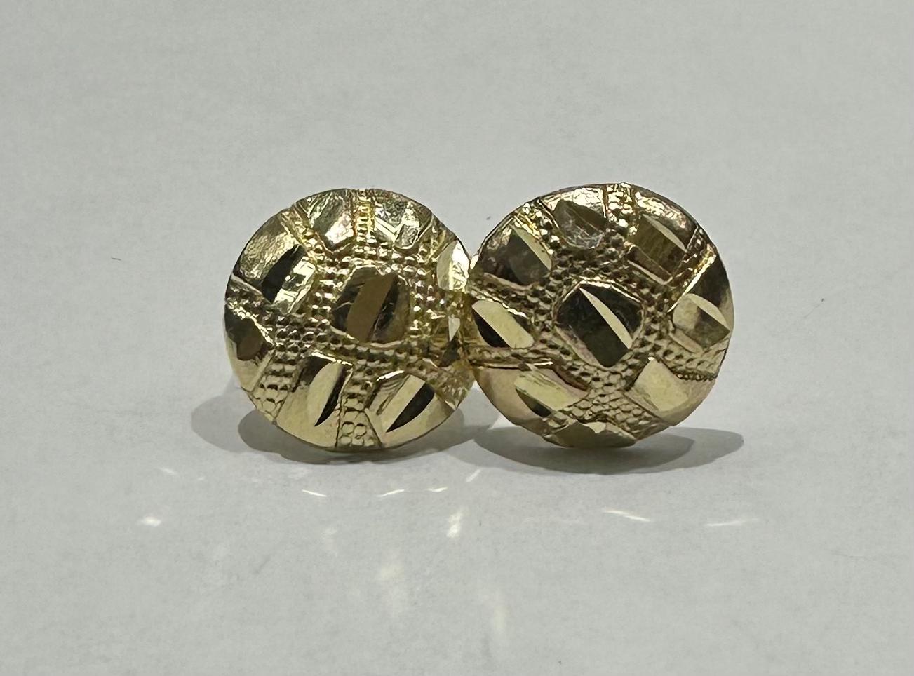 10K GOLD ROUND NUGGET EARRINGS, WEIGHT: 1.2gm