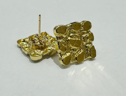 10K GOLD SQUARE NUGGET EARRINGS, WEIGHT: 2.0gm