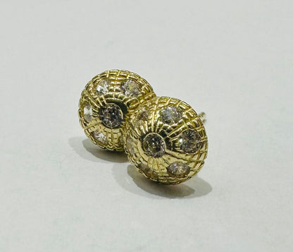 10K GOLD ROUND NUGGET EARRINGS WITH CZ DIAMOND, WEIGHT: 1.2gm