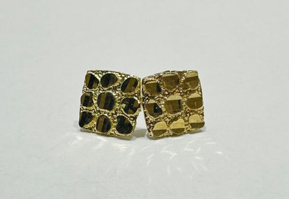 10K GOLD SQUARE NUGGET EARRINGS, WEIGHT: 1.2gm