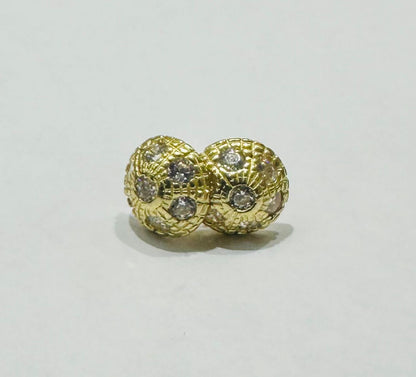 10K GOLD ROUND NUGGET EARRINGS WITH CZ DIAMOND, WEIGHT: 1.2gm