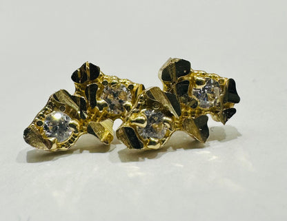 10K GOLD SMALL NUGGET EARRINGS WITH CZ DIAMOND, WEIGHT: 1.0gm
