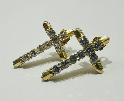 10K GOLD CROSS EARRINGS WITH CZ DIAMONDS, WEIGHT: 3.4gm