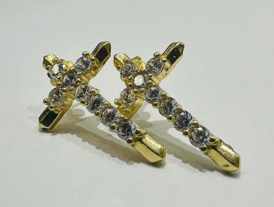 10K GOLD CROSS EARRINGS WITH CZ DIAMONDS, WEIGHT: 3.4gm