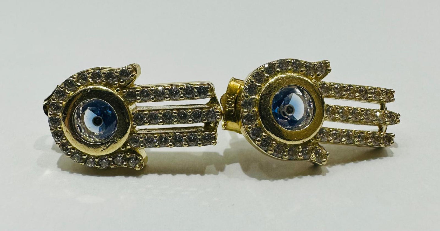 10K GOLD EVIL EYE HAMSA EARRINGS, WEIGHT: 4.2gm