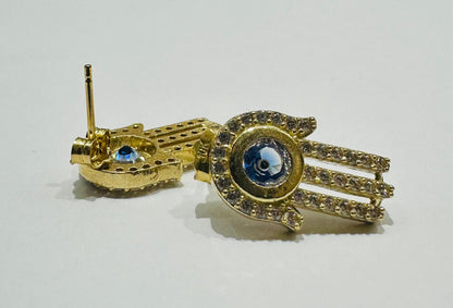10K GOLD EVIL EYE HAMSA EARRINGS, WEIGHT: 4.2gm