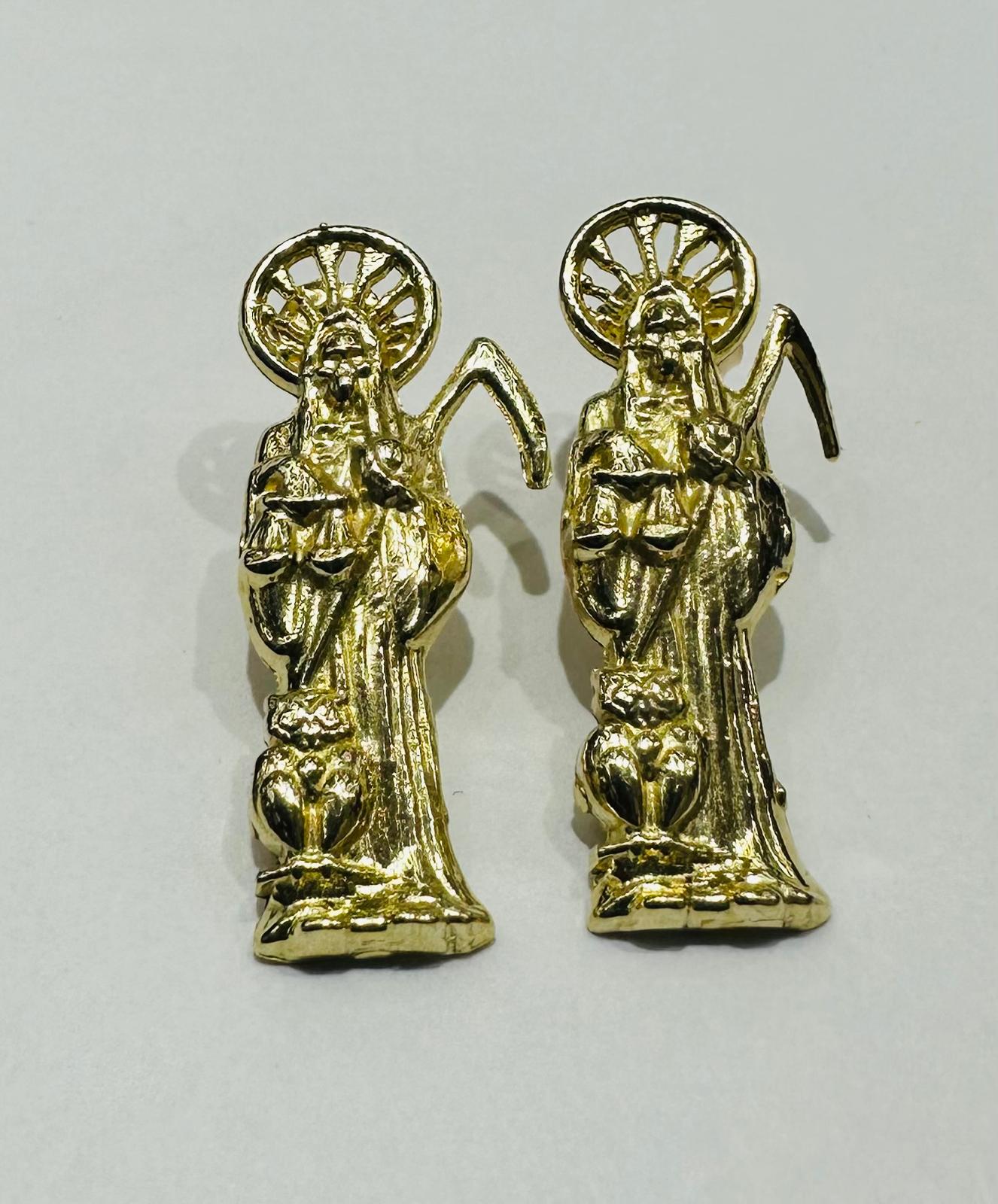 10K GOLD SANTA MUERTE EARRINGS, WEIGHT: 2.8gm