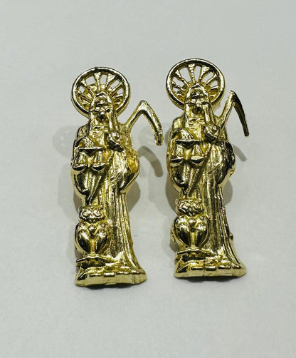 10K GOLD SANTA MUERTE EARRINGS, WEIGHT: 2.8gm