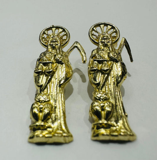 10K GOLD SANTA MUERTE EARRINGS, WEIGHT: 2.8gm
